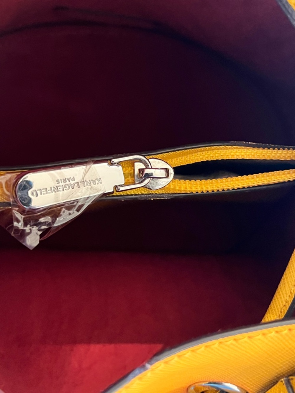 Karl Lagerfeld Yellow Saffiano Shoulder Bucket Bag - Picture 11 of 12